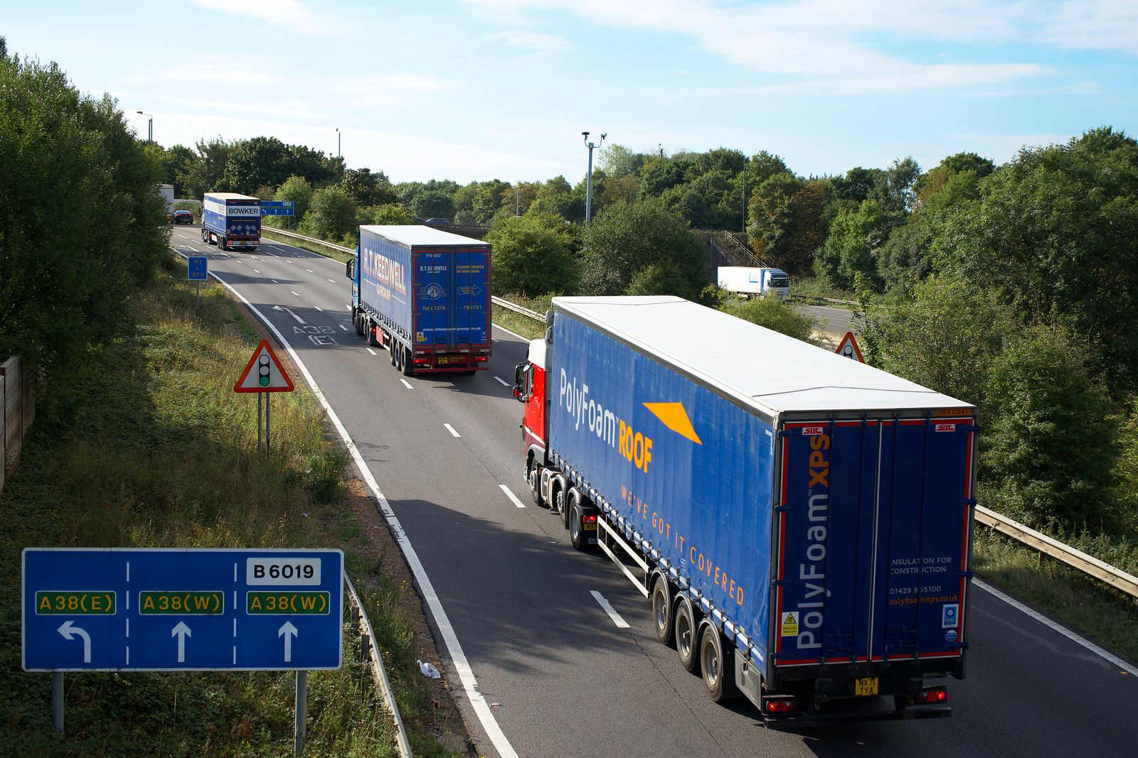 Cargo trucks travelling on a European motorway